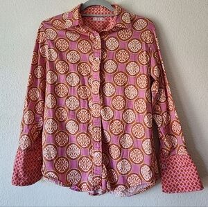 Tizzie Pink Coral Medallion Button-down Blouse L
